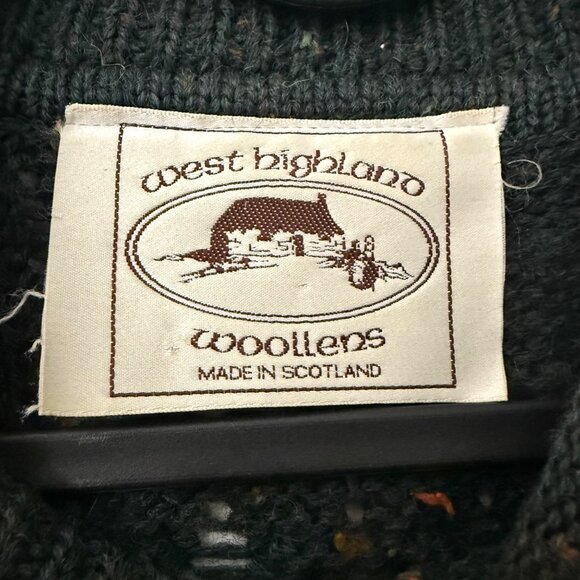 VTG West Highland Woollens Scotland Speckled Green Chunky Knit Wool Sweater M/L - Picture 6 of 6